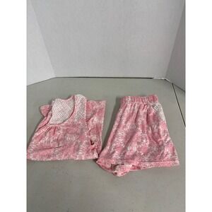 Body Touch Pink White Floral Sunburst Pajama Set Tank Shorts Crochet Lace XL